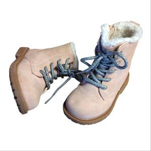 OshKosh B'Gosh Pink Lace Up Fur Lined Toddler Hiking Boots Size 6